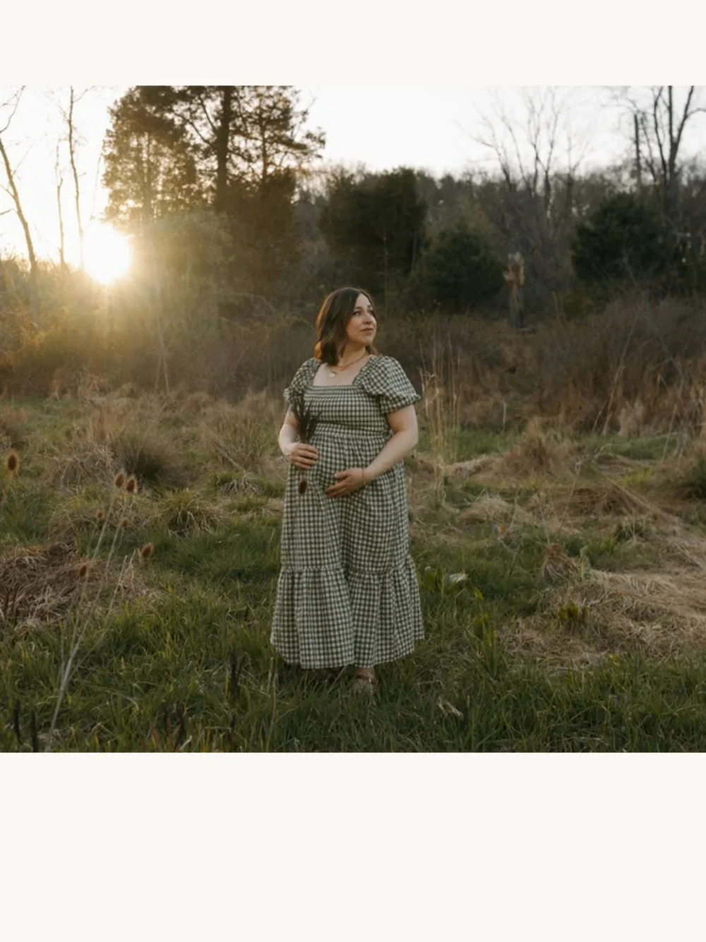 Gingham Smocked Midi Dress in Olive Green - Bump Friendly - Picture 8 of 8